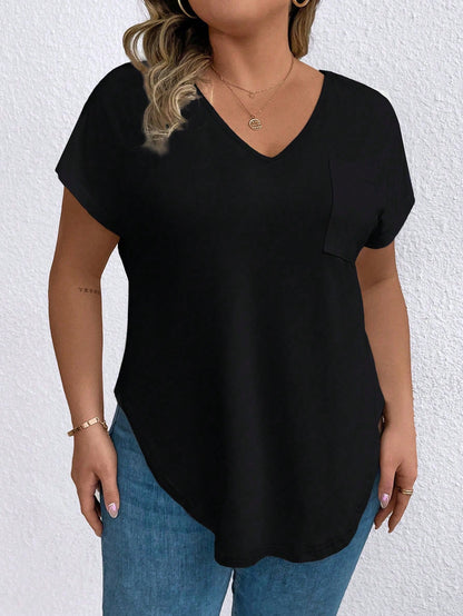 EMERY ROSE Plus Size Women's V-Neck T-Shirt With Curve Hem