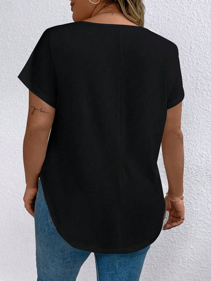 EMERY ROSE Plus Size Women's V-Neck T-Shirt With Curve Hem