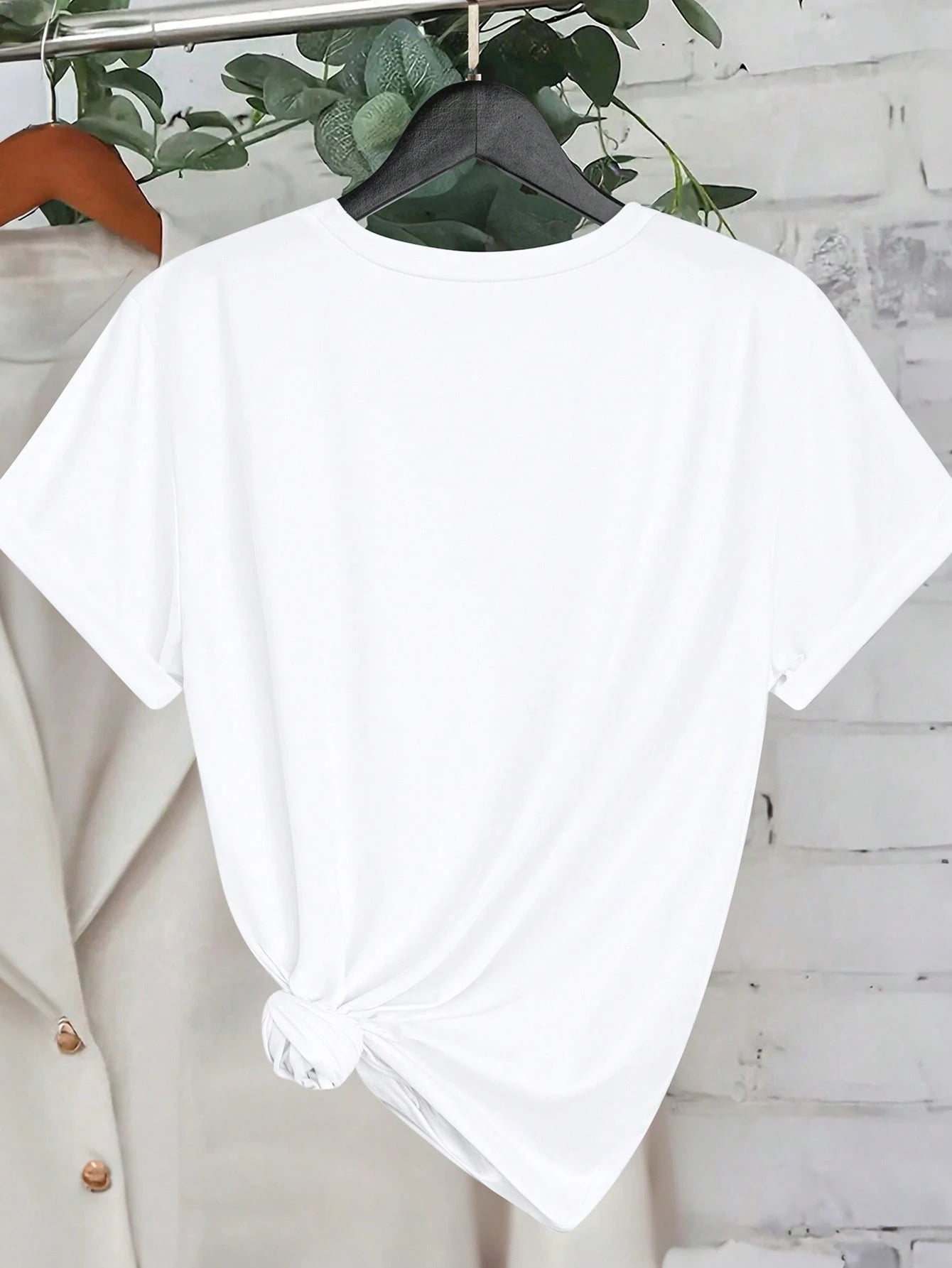 EMERY ROSE Plus Size Women Solid White Disco Cherry Graphic Print Crew Neck Short Sleeve Lightweight T‑Shirt Summer Lightweight Going Out Casual Basic Tee Top