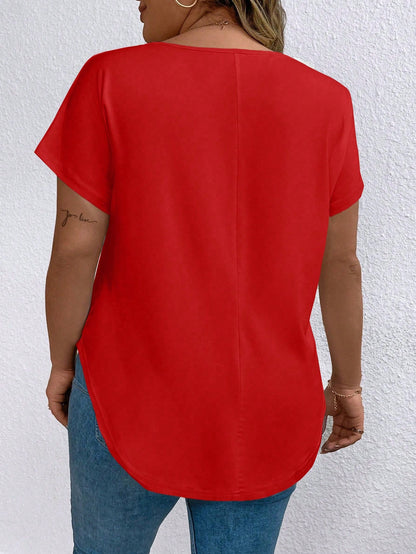 EMERY ROSE Plus Size Women V-Neck Short Sleeve Pocket Casual T-Shirt
