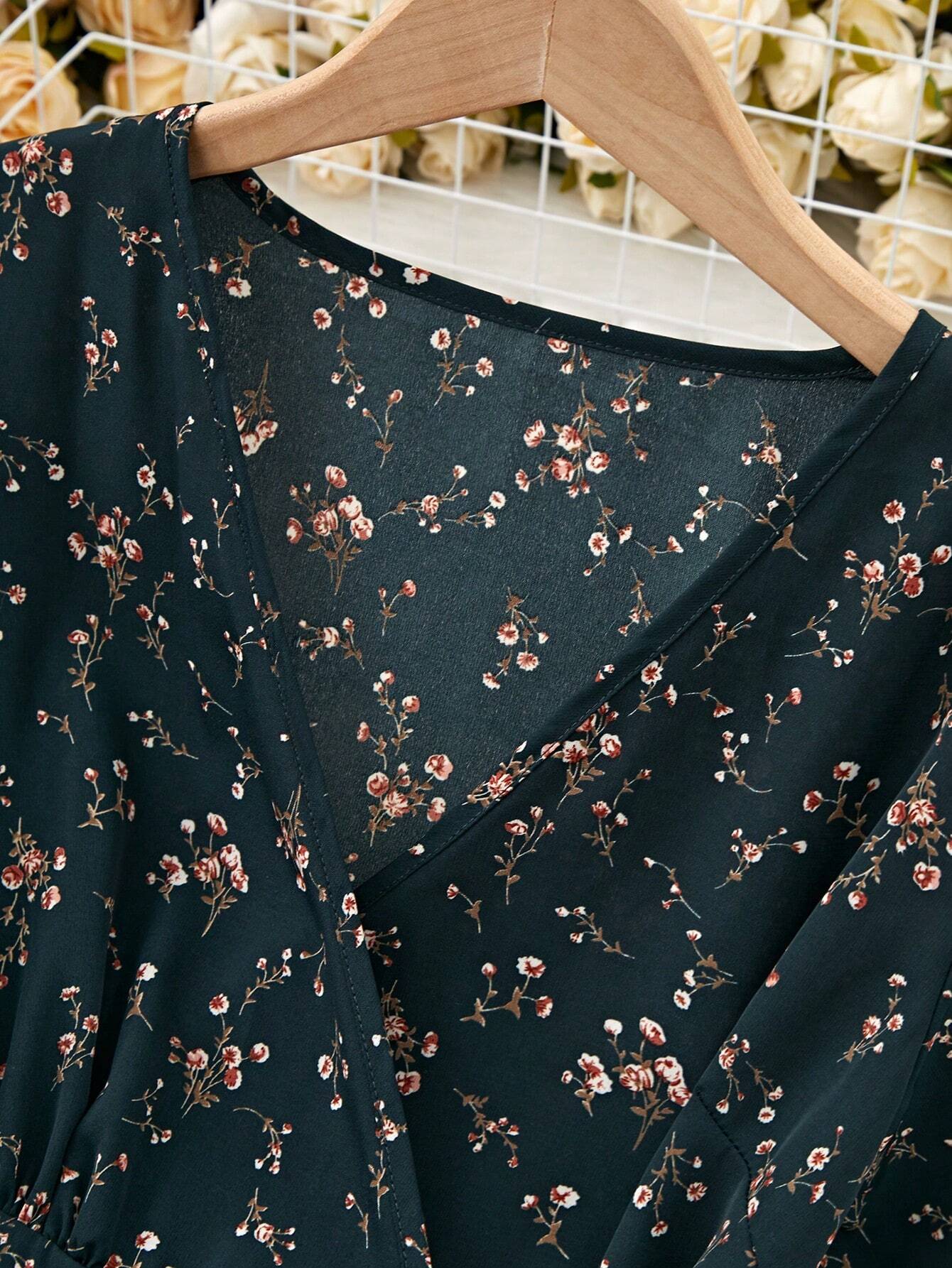 EMERY ROSE Summer Casual Ditsy Floral Print V-Neck Wrap Dress Maxi Women Outfit