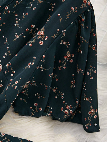 EMERY ROSE Summer Casual Ditsy Floral Print V-Neck Wrap Dress Maxi Women Outfit