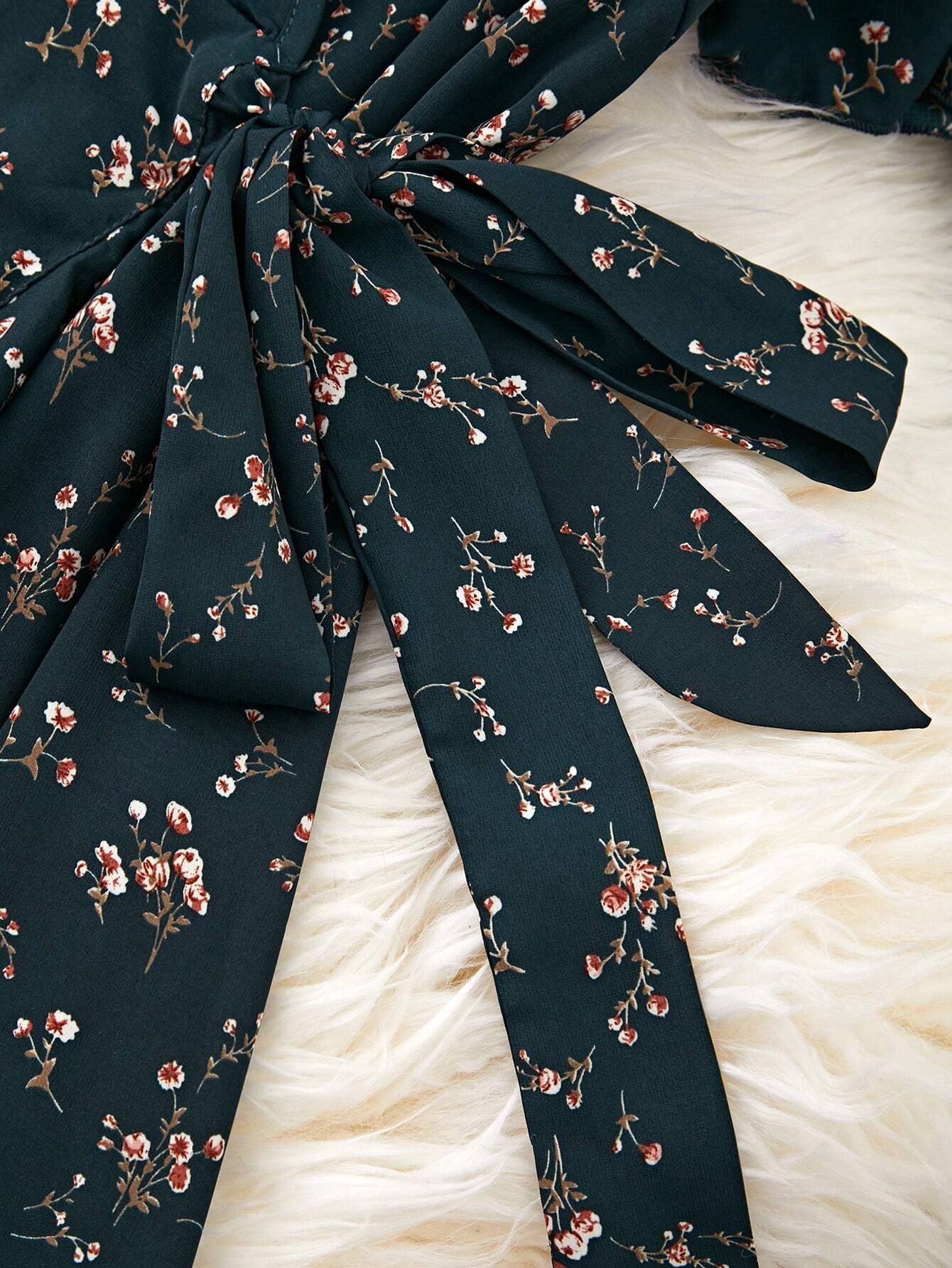 EMERY ROSE Summer Casual Ditsy Floral Print V-Neck Wrap Dress Maxi Women Outfit