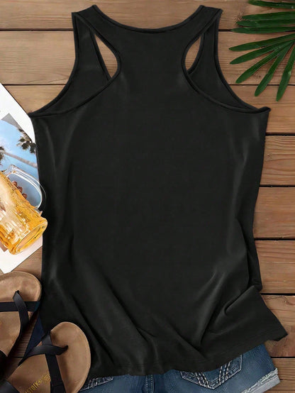 EMERY ROSE Sunflower Print Casual Minimalist Camisole Tank Top, Suitable For Plus Size In Summer Back To School,Spring/Vacation