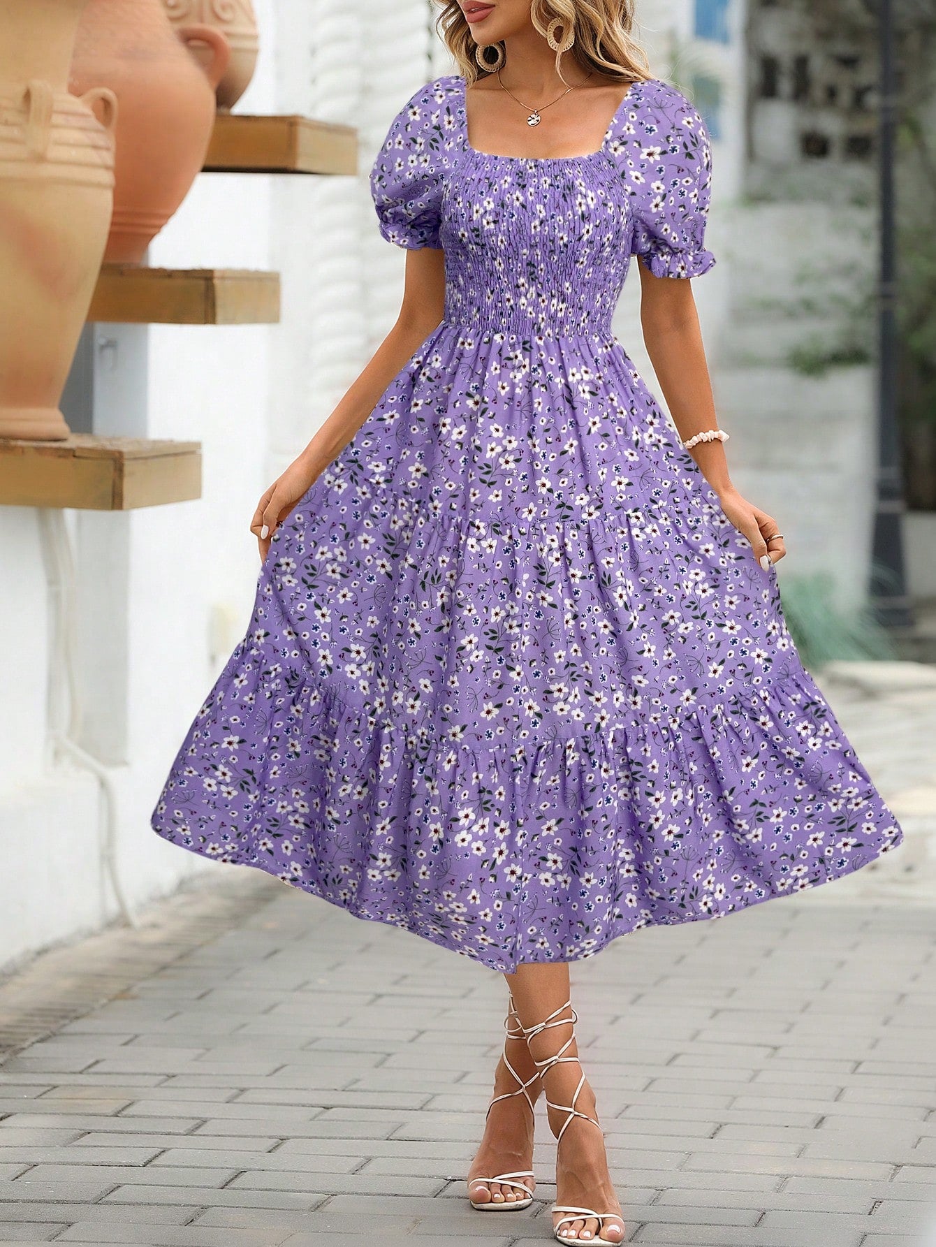 EMERY ROSE Women Floral Print Puff Sleeve A-Line Dress