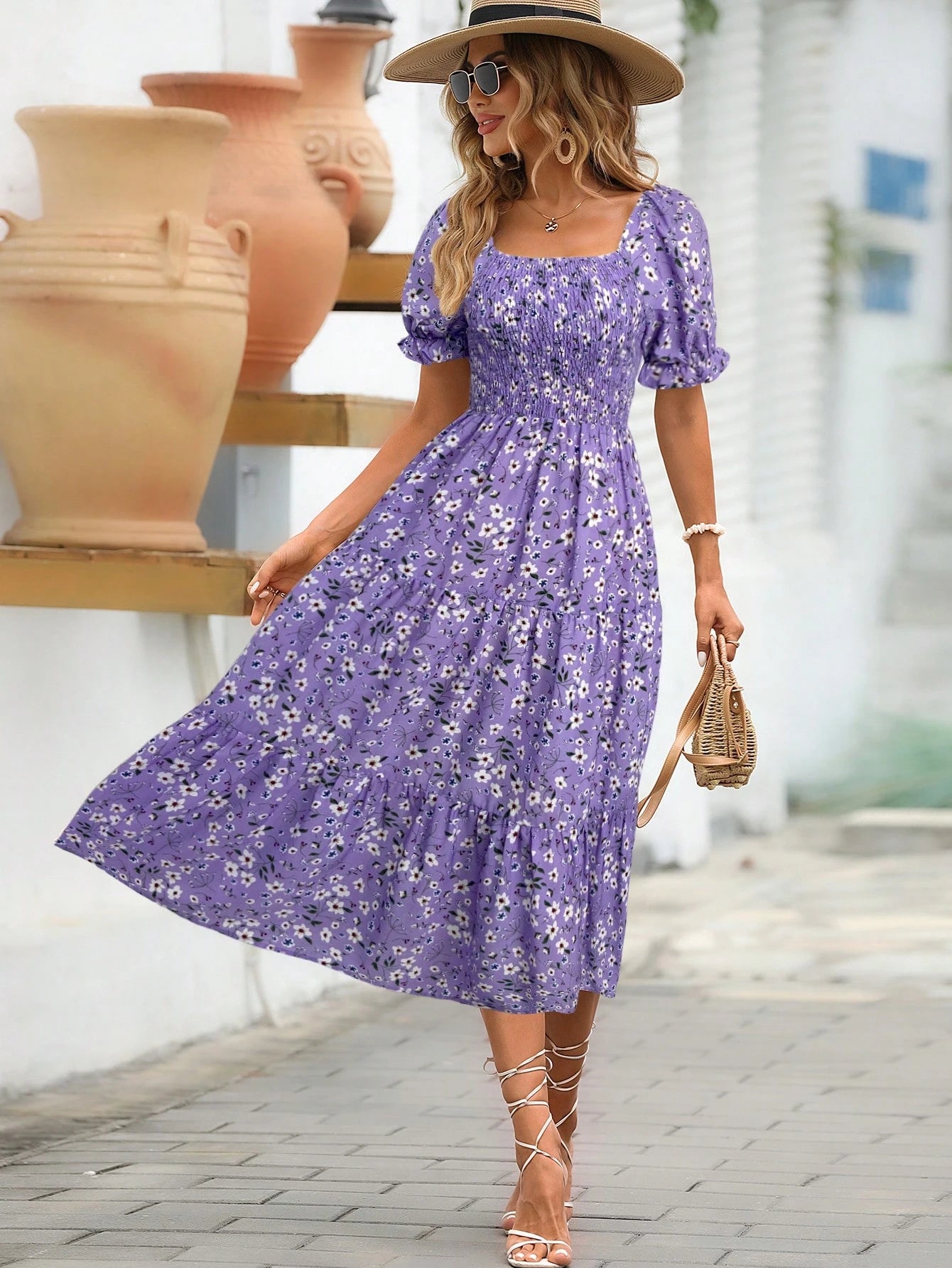 EMERY ROSE Women Floral Print Puff Sleeve A-Line Dress
