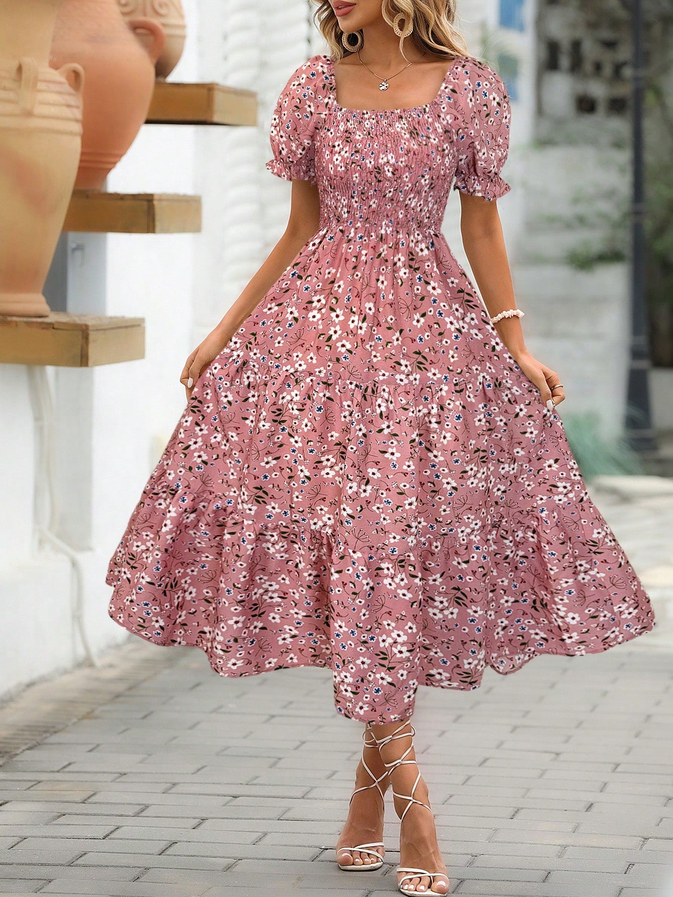 EMERY ROSE Women Floral Print Puff Sleeve A-Line Dress