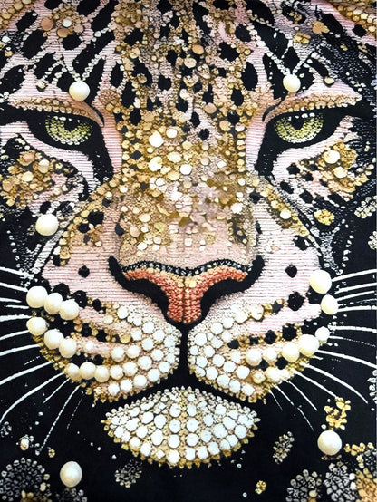 EMERY ROSE Women Rhinestone Leopard Print Crew Neck Short Sleeve Tee