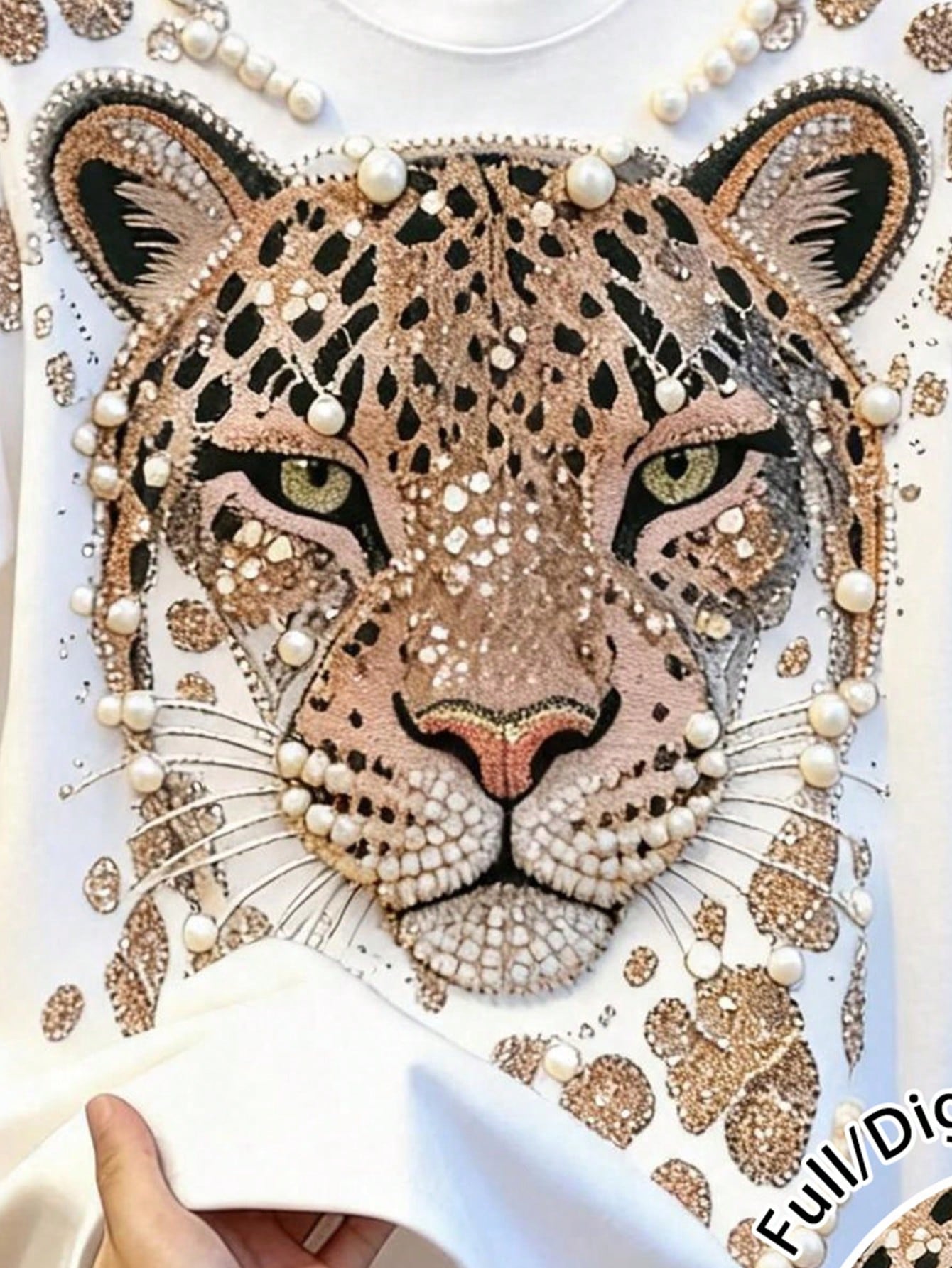 EMERY ROSE Women Rhinestone Leopard Print Crew Neck Short Sleeve Tee