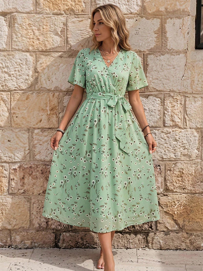 EMERY ROSE Women's Elegant Ditsy Floral Midi Dress, Summer,Shirt Dresses For Women