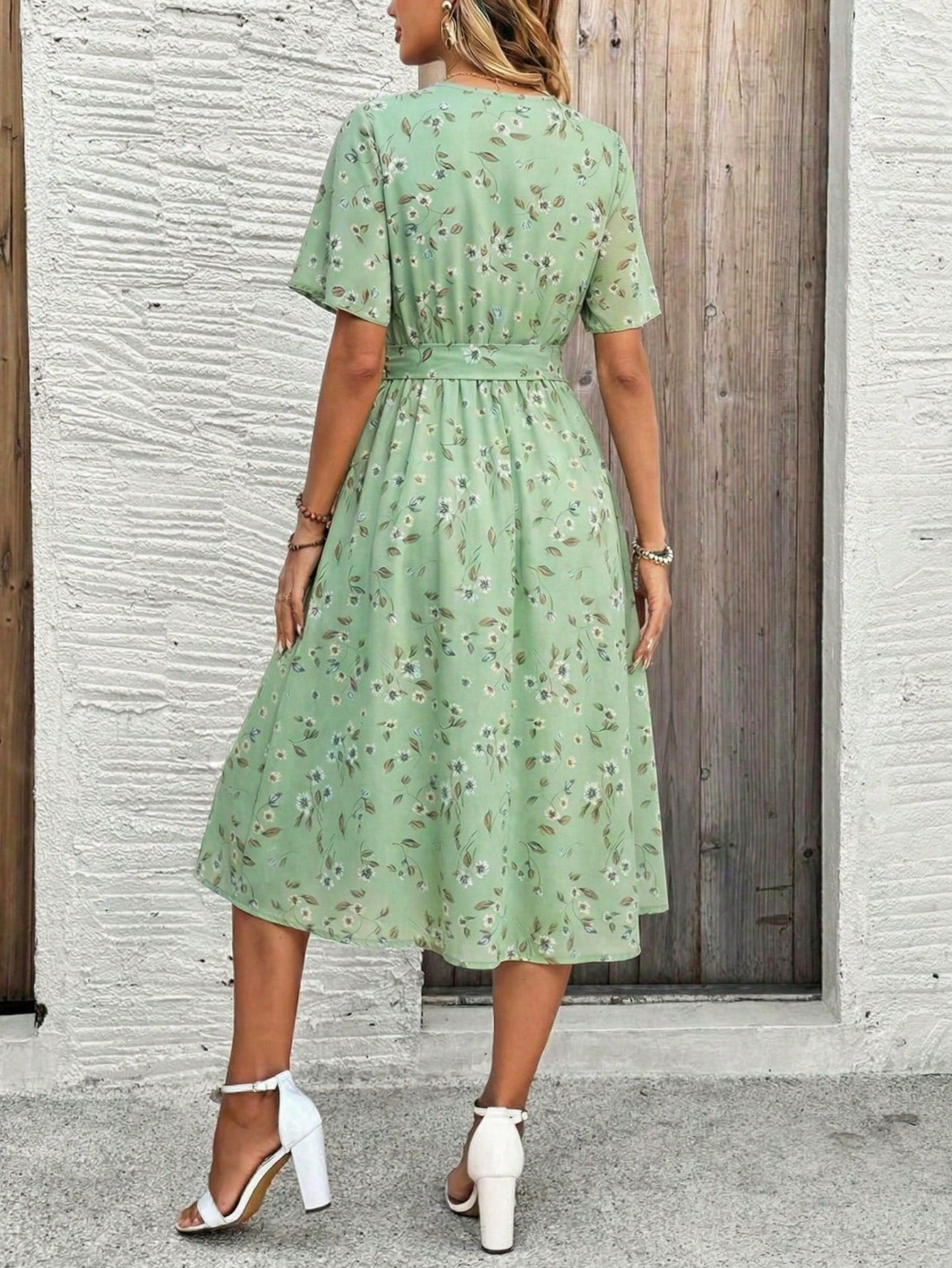 EMERY ROSE Women's Elegant Ditsy Floral Midi Dress, Summer,Shirt Dresses For Women