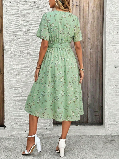 EMERY ROSE Women's Elegant Ditsy Floral Midi Dress, Summer,Shirt Dresses For Women