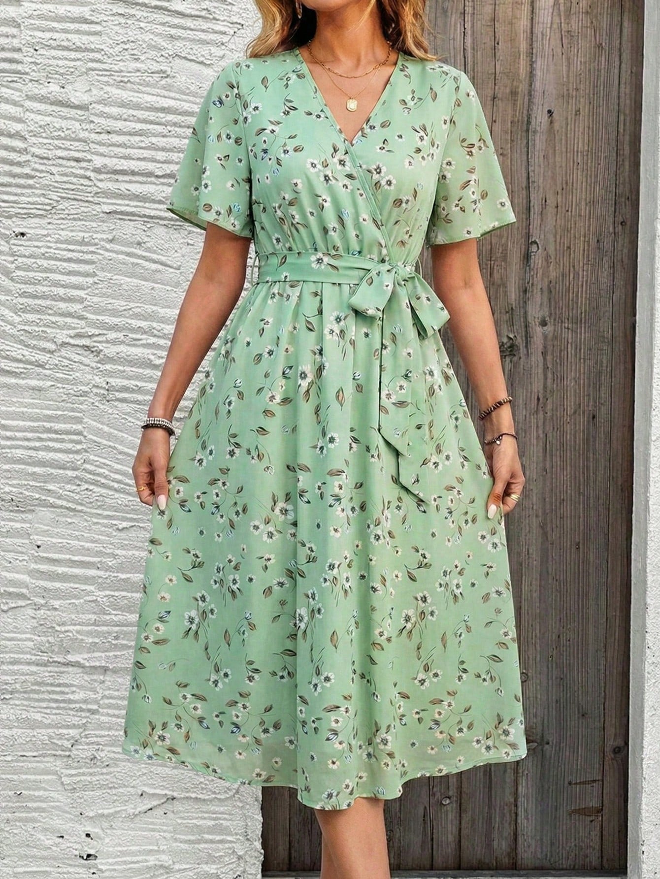 EMERY ROSE Women's Elegant Ditsy Floral Midi Dress, Summer,Shirt Dresses For Women