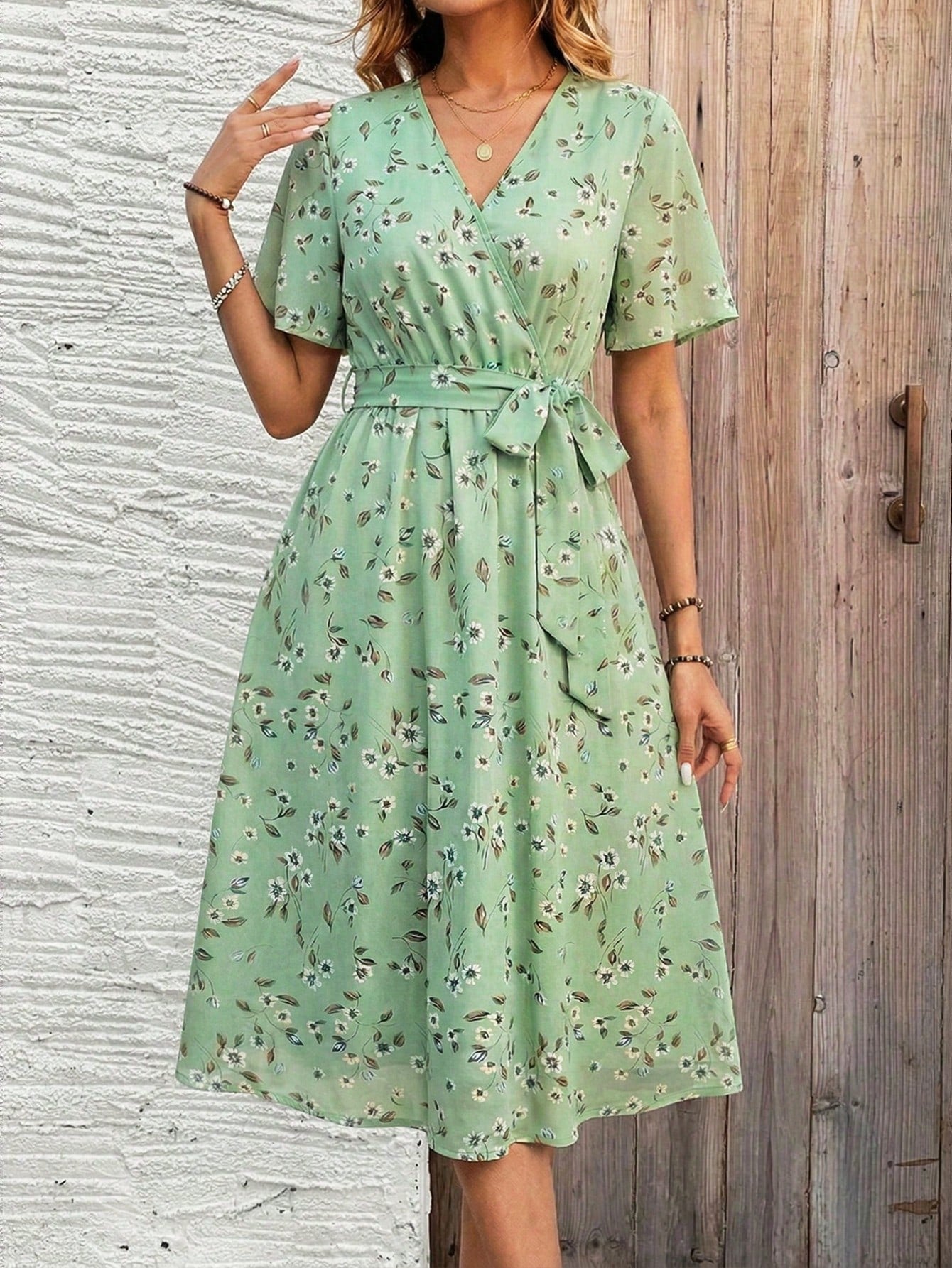EMERY ROSE Women's Elegant Ditsy Floral Midi Dress, Summer,Shirt Dresses For Women
