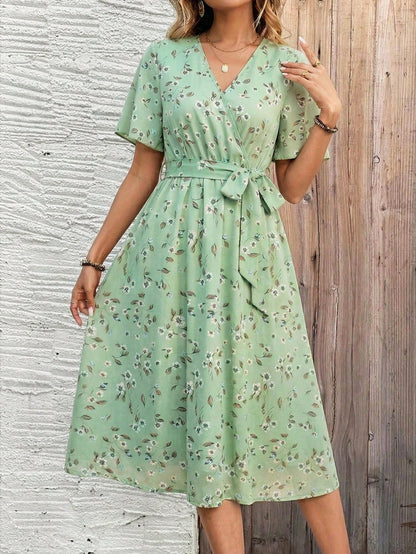 EMERY ROSE Women's Elegant Ditsy Floral Midi Dress, Summer,Shirt Dresses For Women