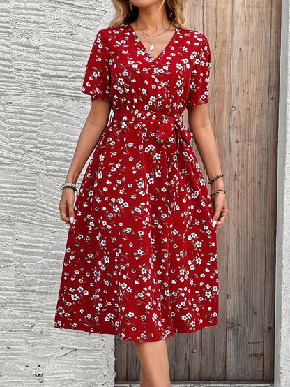 EMERY ROSE Women's Elegant Ditsy Floral Midi Dress, Summer,Shirt Dresses For Women