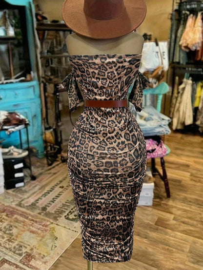 EMERY ROSE Women's Fashionable Leopard Print Long Dress