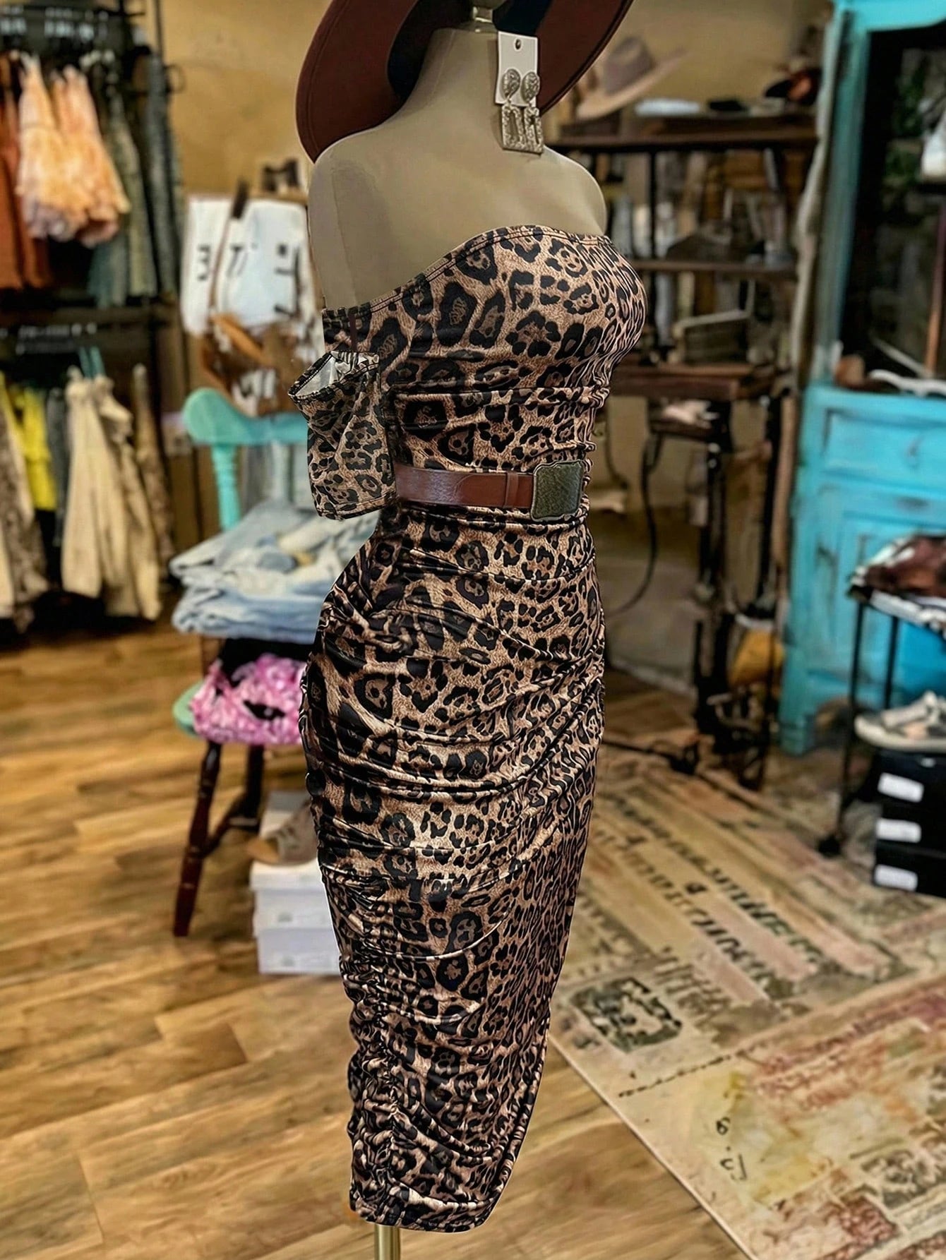 EMERY ROSE Women's Fashionable Leopard Print Long Dress