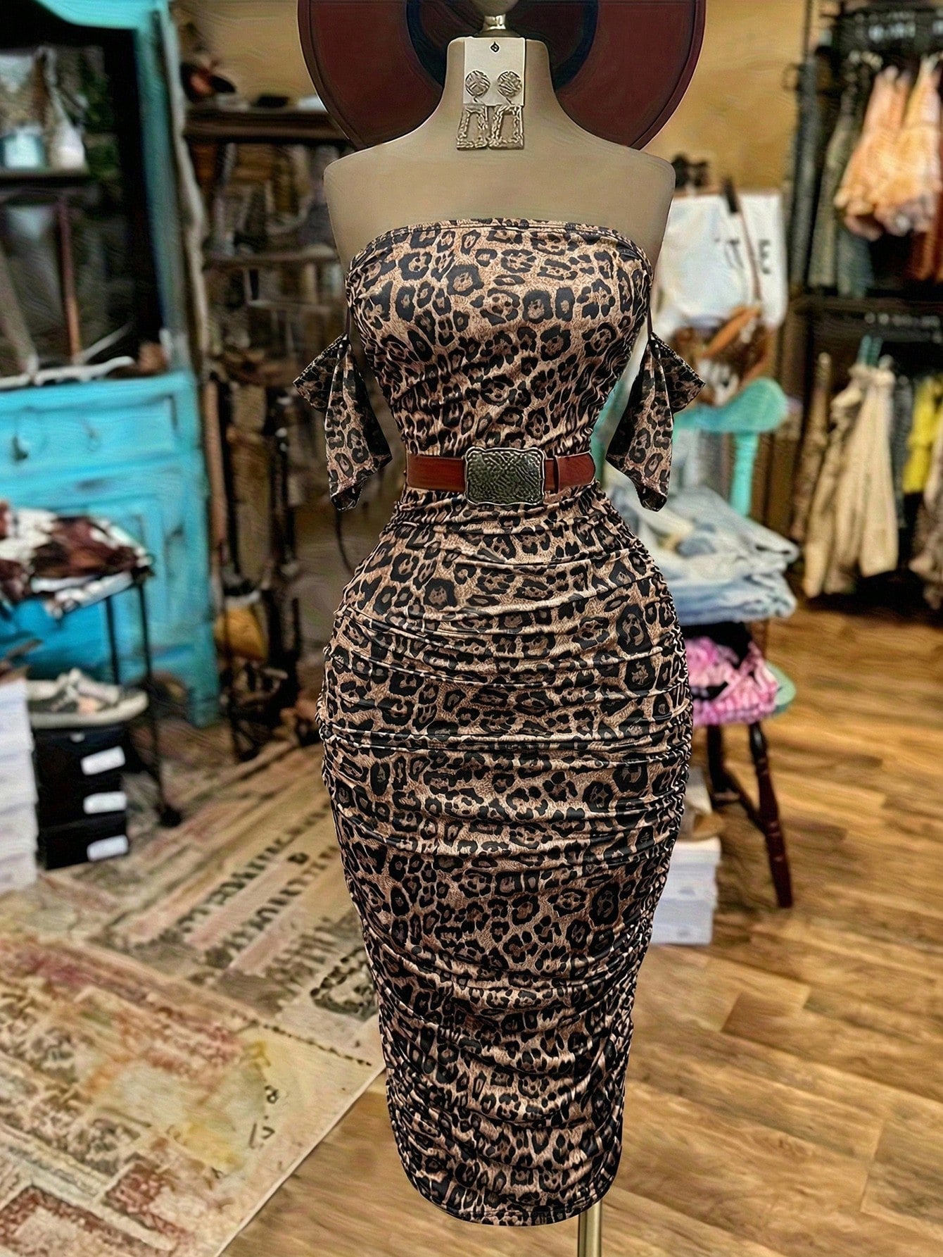 EMERY ROSE Women's Fashionable Leopard Print Long Dress