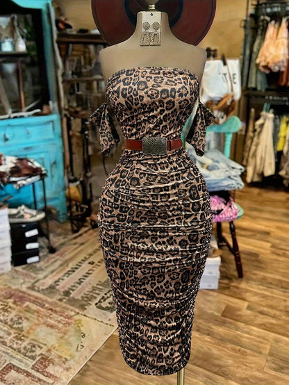EMERY ROSE Women's Fashionable Leopard Print Long Dress