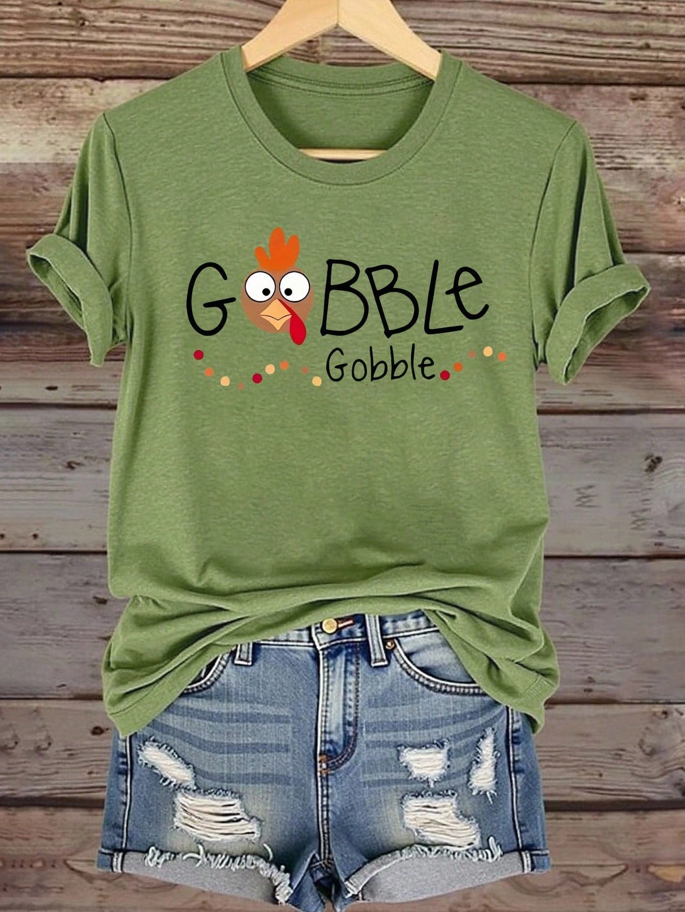 EMERY ROSE Women's Plus Size Thanksgiving Graphic T-Shirt,Happy Thanksgiving Print With Pumpkins,Casual Short Sleeve Round Neck Green,Summer,Cute,Vacation Tee
