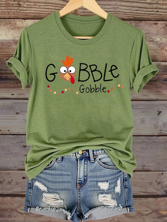 EMERY ROSE Women's Plus Size Thanksgiving Graphic T-Shirt,Happy Thanksgiving Print With Pumpkins,Casual Short Sleeve Round Neck Green,Summer,Cute,Vacation Tee