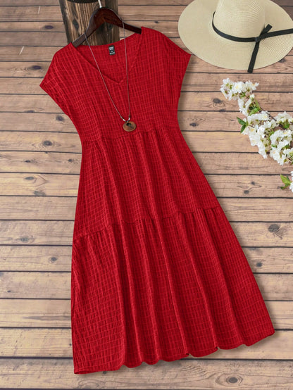 EMERY ROSE Women's Short Sleeve V-Neck Summer Countryside Vacation Dress