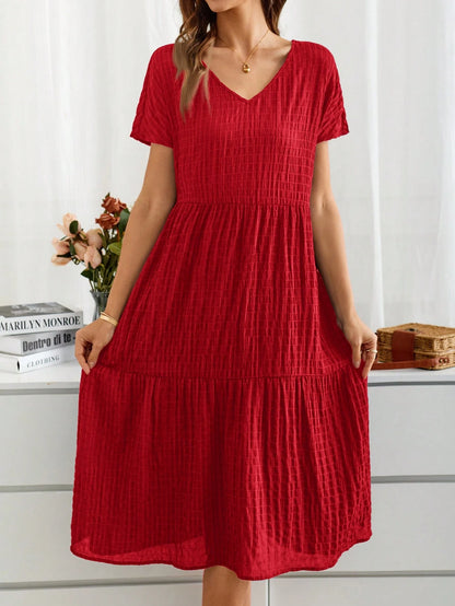 EMERY ROSE Women's Short Sleeve V-Neck Summer Countryside Vacation Dress
