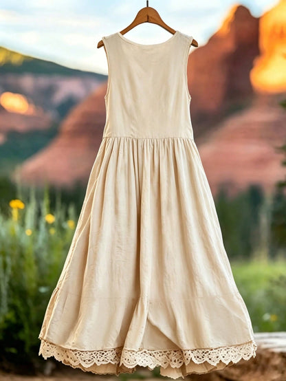 EMERY ROSE Women's Solid Color V-Neck Sleeveless Midi Casual Dress, Summer