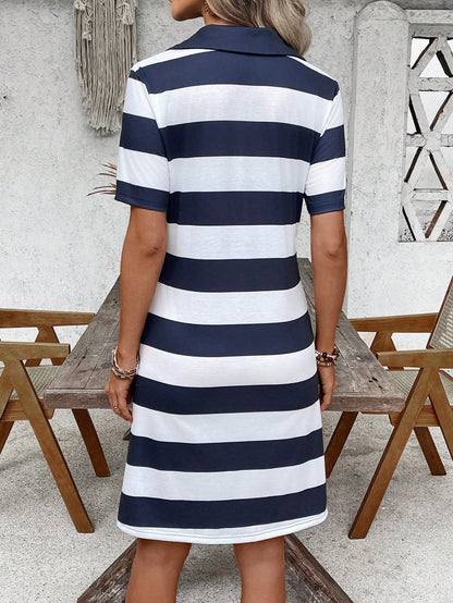 EMERY ROSE Women's Vacation Casual Colorblock Striped Midi Dress