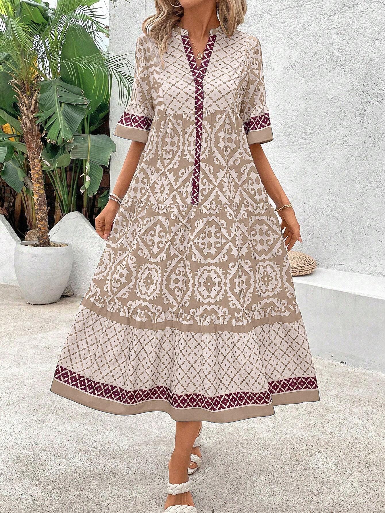 EMERY ROSE Women's Vintage Loose Casual Dress, Summer Maxi Women Outfit