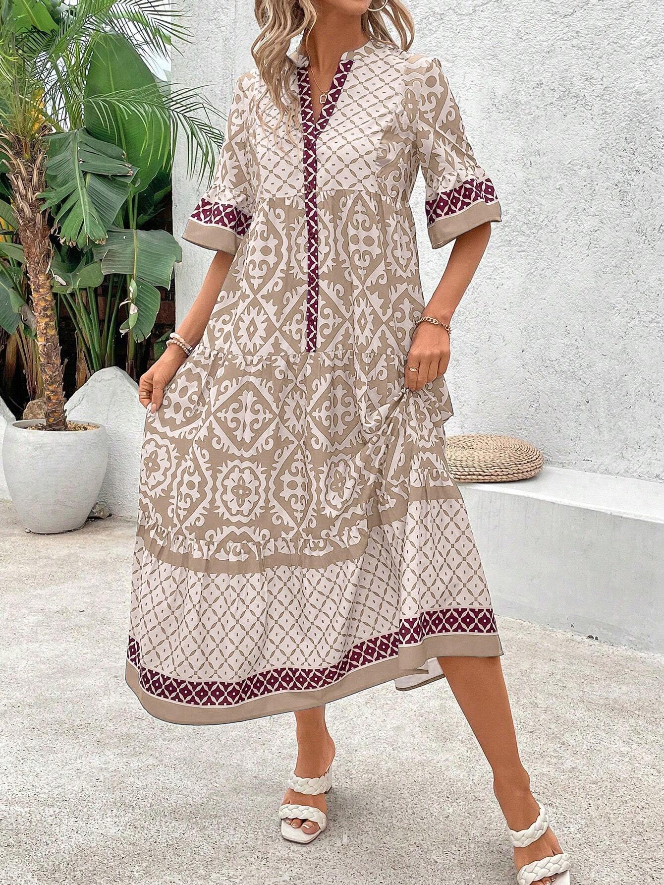 EMERY ROSE Women's Vintage Loose Casual Dress, Summer Maxi Women Outfit