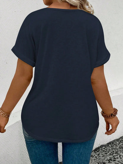 EMERY ROSE Women V-Neck, Flared Sleeve Ombre Heart Print Pattern Casual T-Shirt, Versatile For Spring/Summer