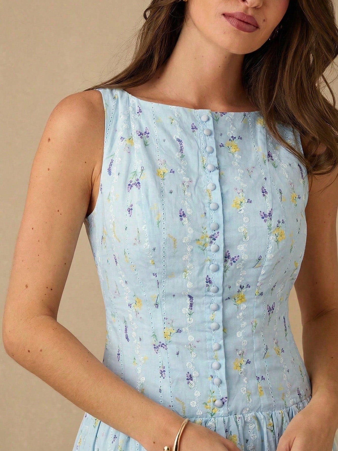 Enchnt Women's Ditsy Floral Button Front Casual Sleeveless Dress,Summer Dresses For Women