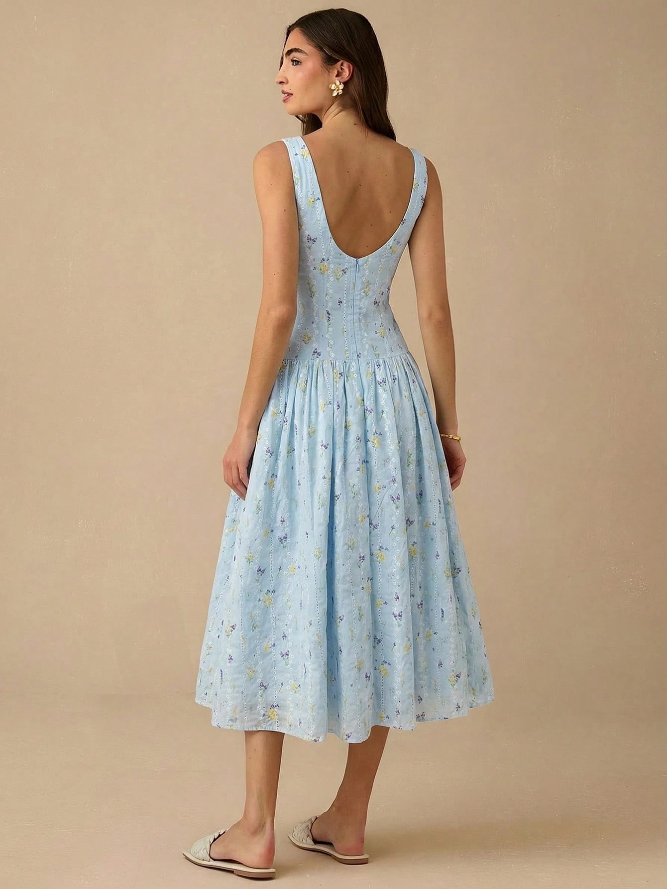 Enchnt Women's Ditsy Floral Button Front Casual Sleeveless Dress,Summer Dresses For Women