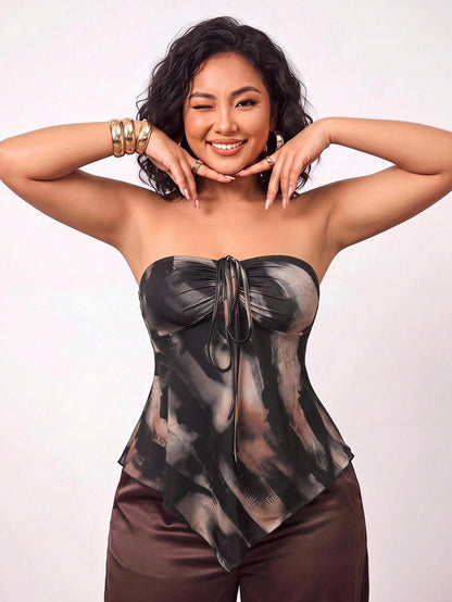Enliva Plus Size Women Halter Tie Ruched Fashionable Versatile Casual Top, For Pear And Triangle Date Night Party Black Summer