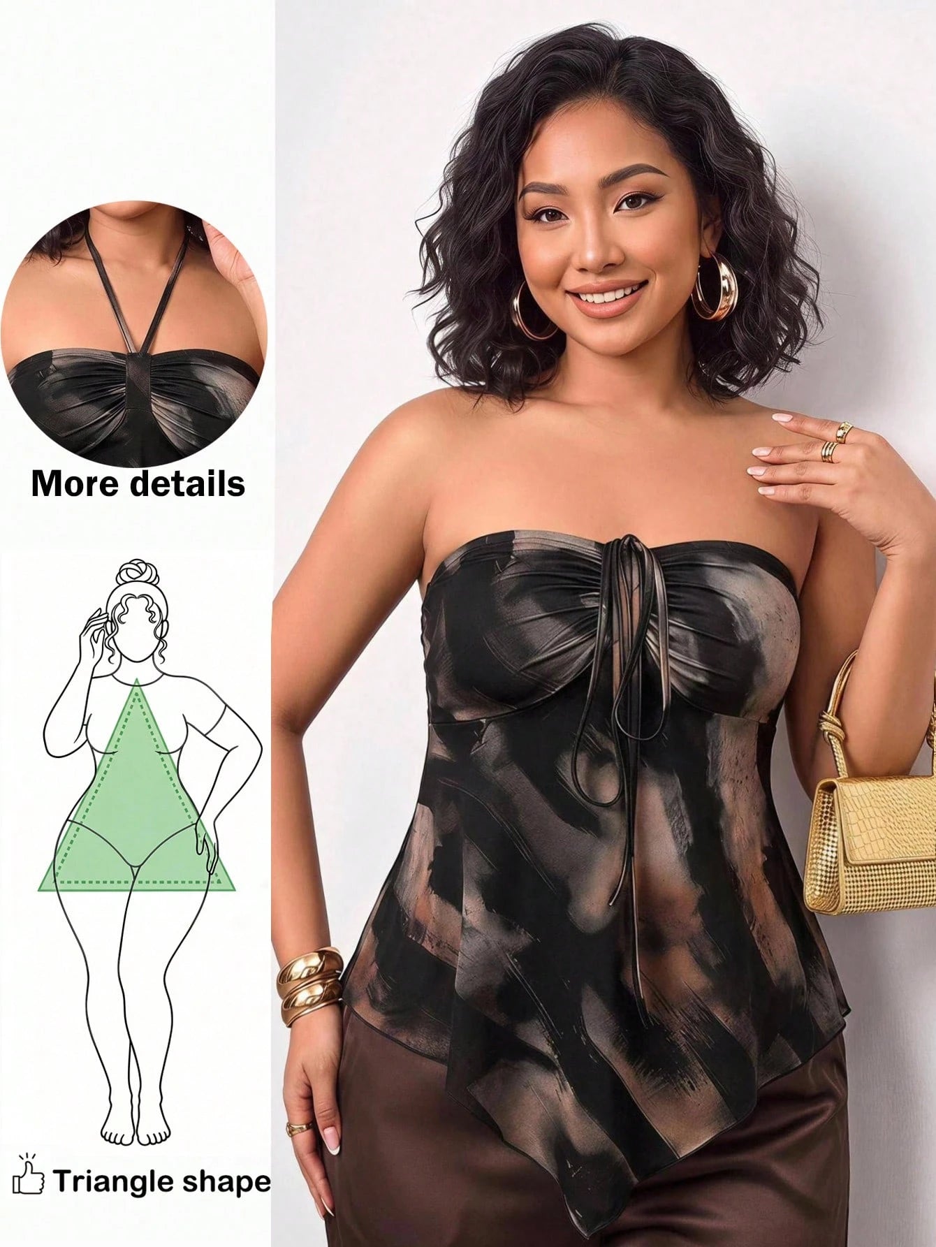 Enliva Plus Size Women Halter Tie Ruched Fashionable Versatile Casual Top, For Pear And Triangle Date Night Party Black Summer
