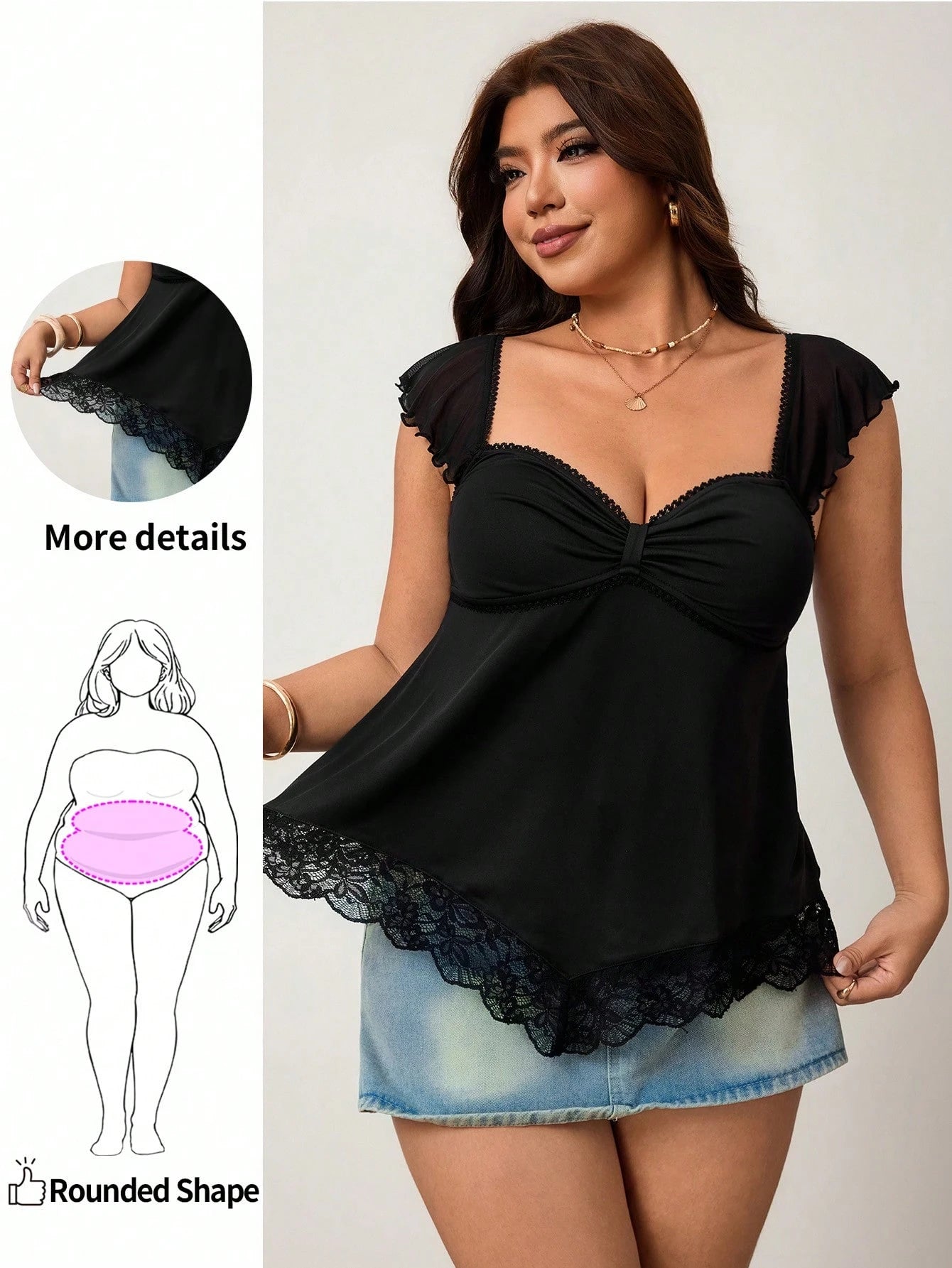 Enliva Plus Size Women Pleated Front A-Line Ruffle Sleeve Backless Casual 70's Elegant Vacation Short Tank Top Black Birthday Formal Summer