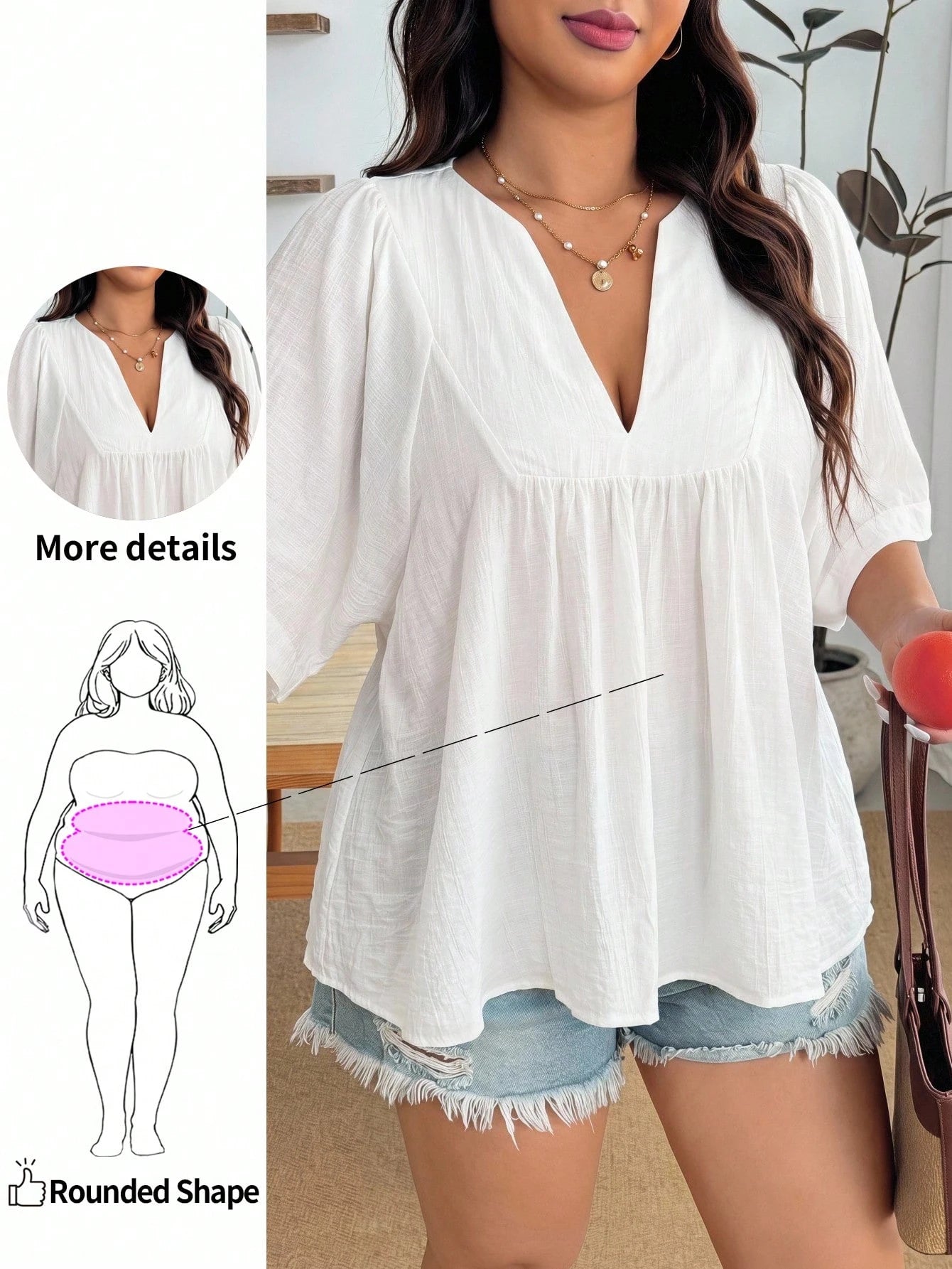 Enliva Plus Size Women's Casual White Loose Crop Top, Suitable For Vacation, Afternoon Tea, Beach Cruise, City Self-Driving Tour, Bohemian Style Vacation, Music Festival, Beach, Easter, Elegant Vacati