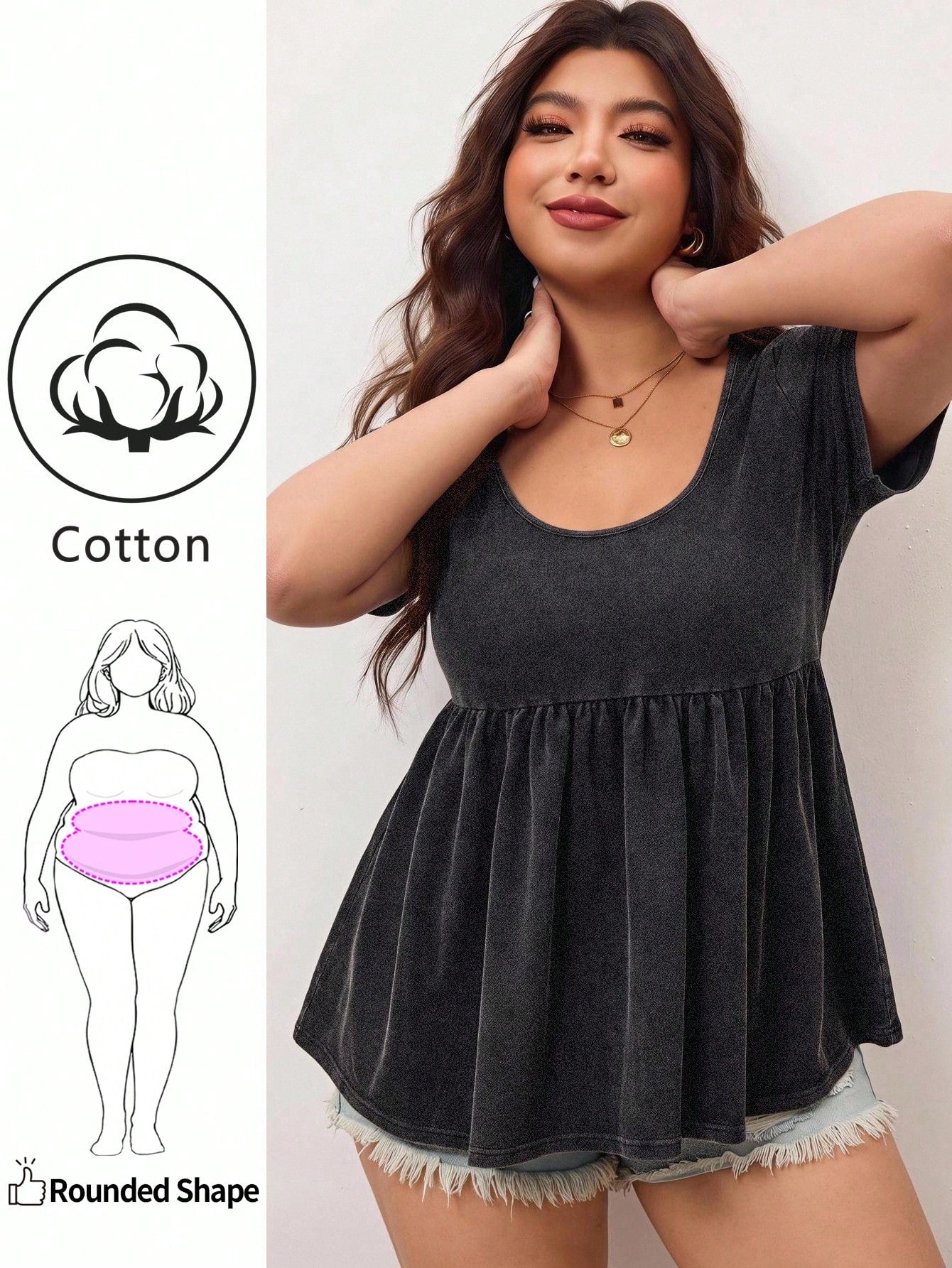 Enliva Plus Size Women's Ruffle Hem Casual T-Shirt, Plus Size Women's Top, Women's Summer Top Formal Gray