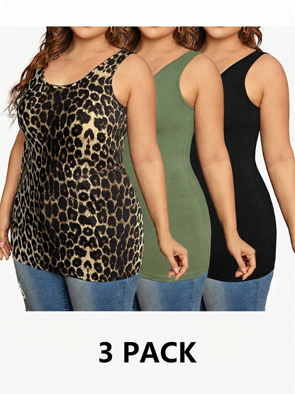 Essnce 3pcs/Set Plus Size Women Casual Round Neck Tank Tops