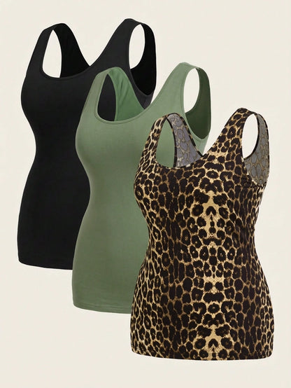 Essnce 3pcs/Set Plus Size Women Casual Round Neck Tank Tops