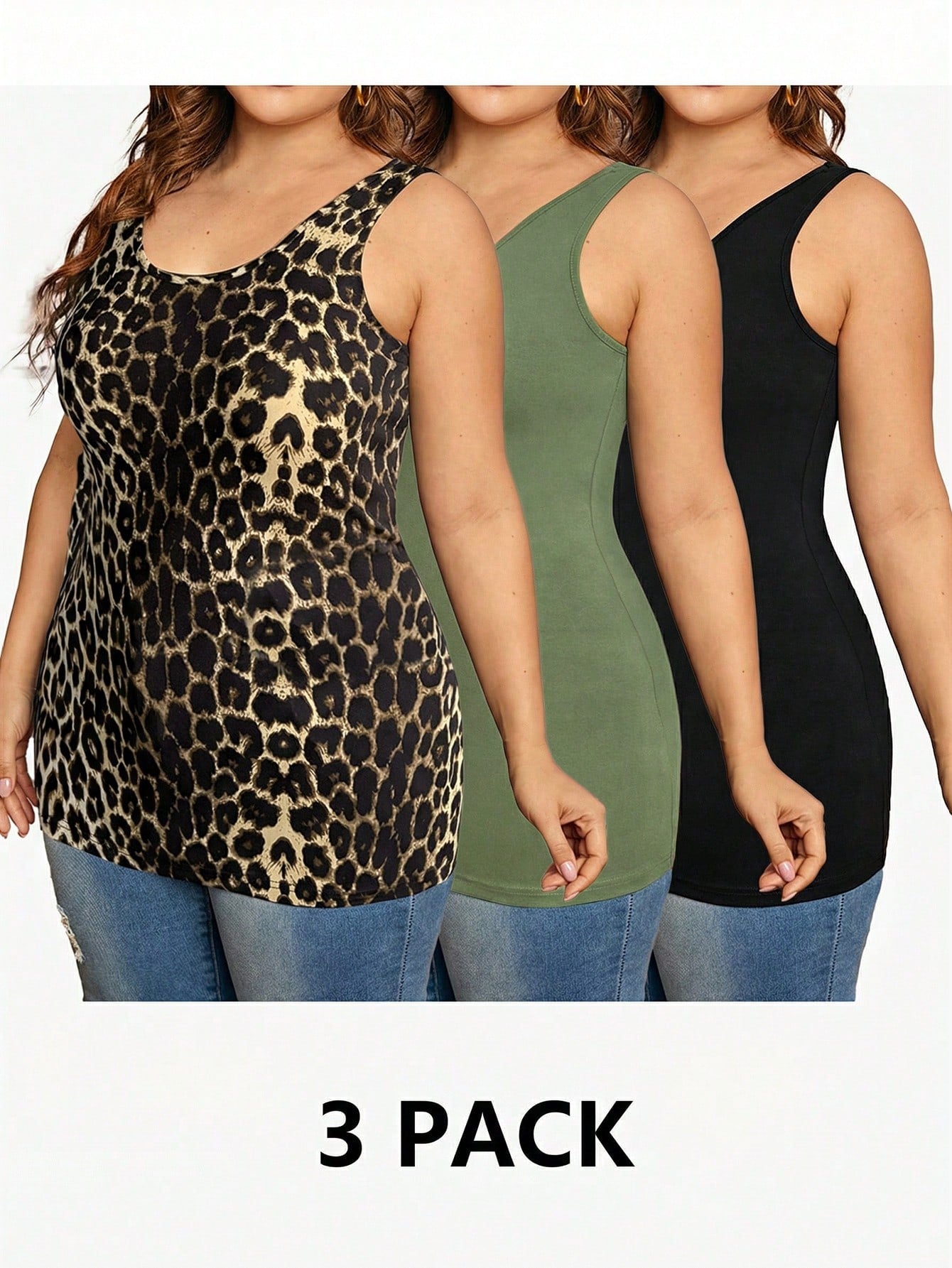 Essnce 3pcs/Set Plus Size Women Casual Round Neck Tank Tops