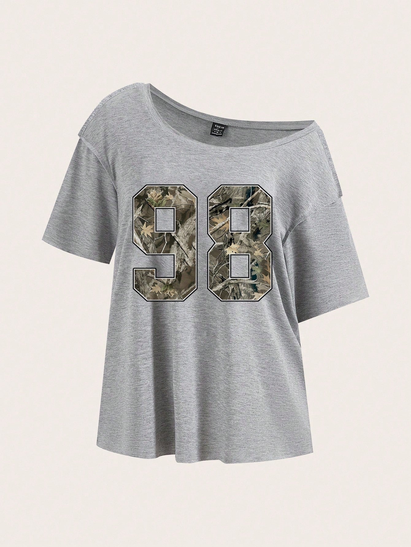 Essnce Casual Minimalist Camo Tree Branch 98 Graphic Drop Shoulder Plus Size Women T-Shirt Gray Summer