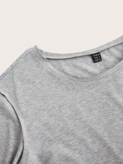 Essnce Casual Minimalist Camo Tree Branch 98 Graphic Drop Shoulder Plus Size Women T-Shirt Gray Summer