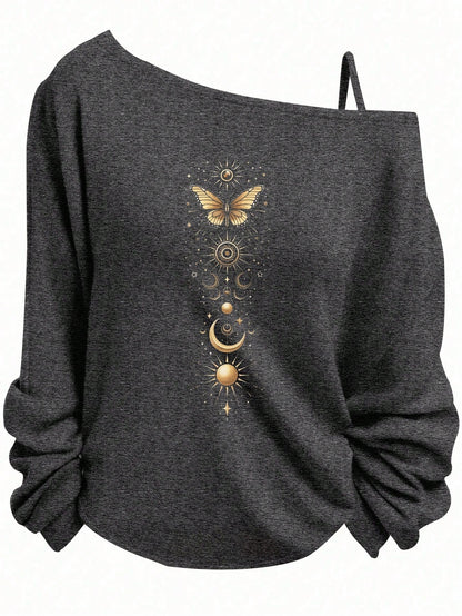 Essnce Plus Size Women Halloween Casual Star, Butterfly, Sun & Moon Graphic Sleeveless Tank Top, Suitable For Fall/Winter