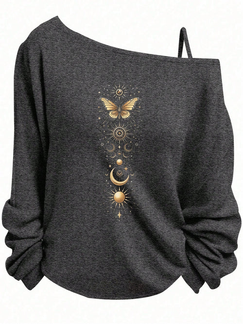 Essnce Plus Size Women Halloween Casual Star, Butterfly, Sun & Moon Graphic Sleeveless Tank Top, Suitable For Fall/Winter
