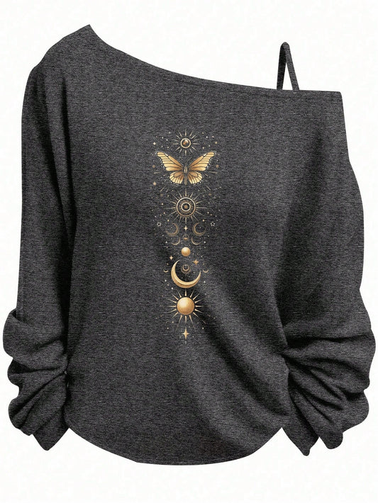 Essnce Plus Size Women Halloween Casual Star, Butterfly, Sun & Moon Graphic Sleeveless Tank Top, Suitable For Fall/Winter