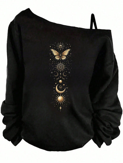 Essnce Plus Size Women Halloween Casual Star, Butterfly, Sun & Moon Graphic Sleeveless Tank Top, Suitable For Fall/Winter