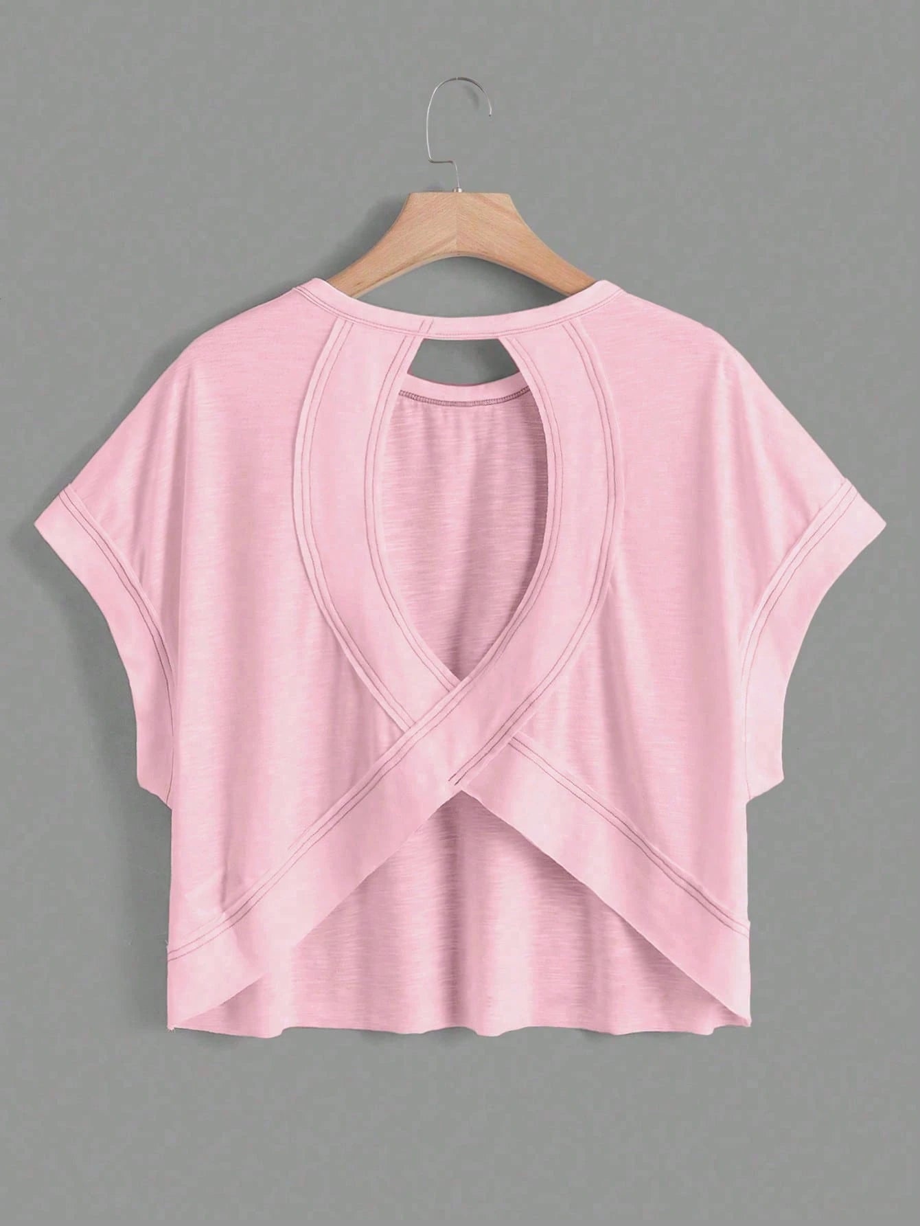 Essnce Plus Size Women's 2 Pack Backless Short-Sleeve T-Shirt,Loose Casual 70s Western Pastel Pink,Summer,Smart Casual,Gym Workout Black And Pink Tops